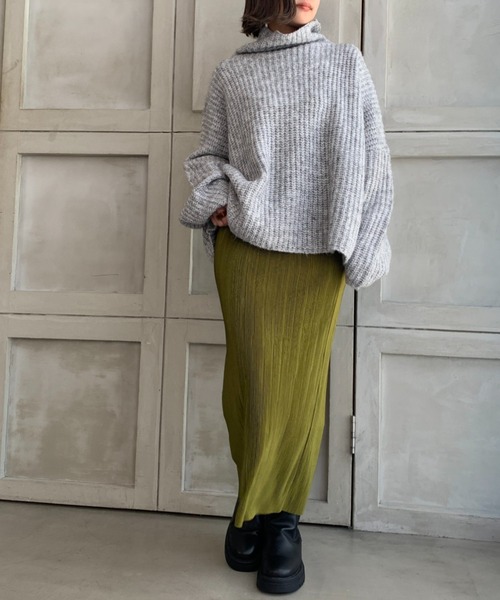 moment+（モーメントプラス）の「3G ウール混ミックスヤーン ボトルネックニットプルオーバー（ニット/セーター・レディース・チャコールグレー/グレー/オレンジ/ブルー/ライトグリーン/アイボリー/モカ・FREE）」の15枚目の写真