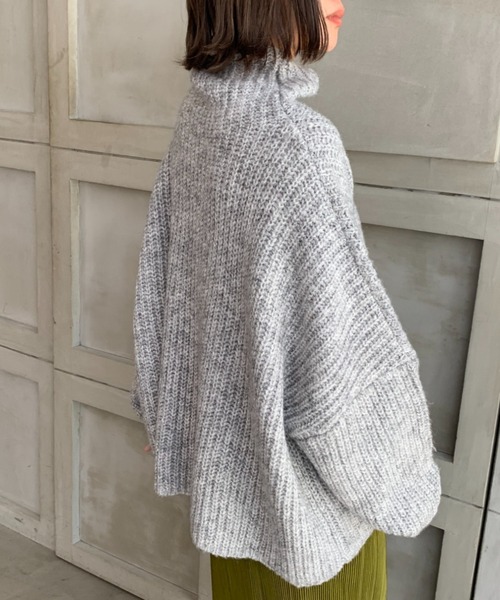 moment+（モーメントプラス）の「3G ウール混ミックスヤーン ボトルネックニットプルオーバー（ニット/セーター・レディース・チャコールグレー/グレー/オレンジ/ブルー/ライトグリーン/アイボリー/モカ・FREE）」の13枚目の写真