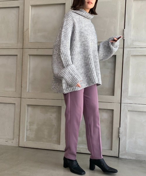 moment+（モーメントプラス）の「3G ウール混ミックスヤーン ボトルネックニットプルオーバー（ニット/セーター・レディース・チャコールグレー/グレー/オレンジ/ブルー/ライトグリーン/アイボリー/モカ・FREE）」の16枚目の写真