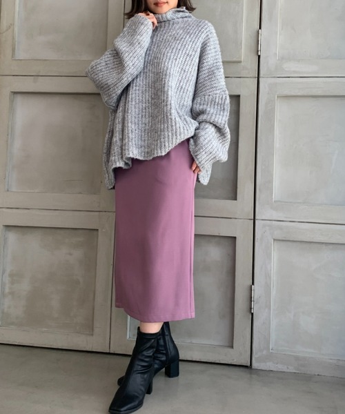 moment+（モーメントプラス）の「3G ウール混ミックスヤーン ボトルネックニットプルオーバー（ニット/セーター・レディース・チャコールグレー/グレー/オレンジ/ブルー/ライトグリーン/アイボリー/モカ・FREE）」の17枚目の写真