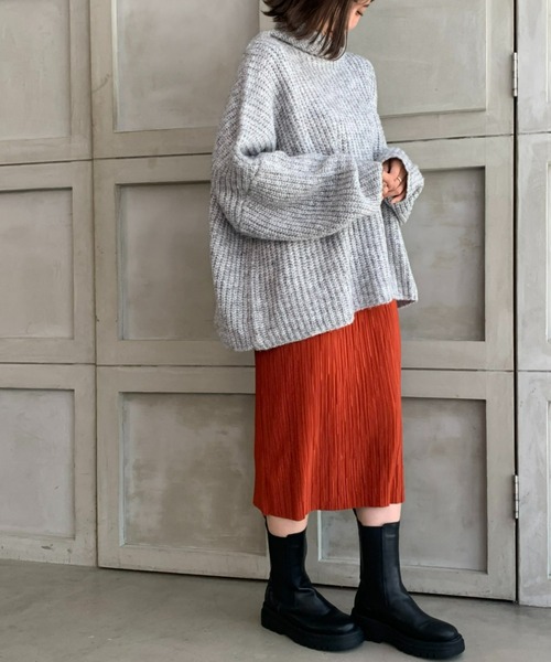 moment+（モーメントプラス）の「3G ウール混ミックスヤーン ボトルネックニットプルオーバー（ニット/セーター・レディース・チャコールグレー/グレー/オレンジ/ブルー/ライトグリーン/アイボリー/モカ・FREE）」の22枚目の写真