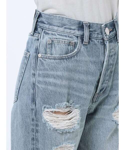 EMODA(エモダ)の「ユーズドクラッシュハイウエストジーンズ(デニムパンツ・レディース・ライトブルー/インディゴブルー・SMALL/MEDIUM/X-SMALL)」の12枚目の写真