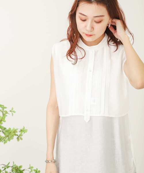 SENSE OF PLACE by URBAN RESEARCH(センスオブプレイスバイアーバンリサーチ)の「ピンタックレイヤードノースリーブシャツ(シャツ/ブラウス・レディース・グリーン/オフホワイト/ブラック・ONE)」の11枚目の写真