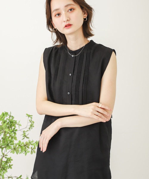 SENSE OF PLACE by URBAN RESEARCH(センスオブプレイスバイアーバンリサーチ)の「ピンタックレイヤードノースリーブシャツ(シャツ/ブラウス・レディース・グリーン/オフホワイト/ブラック・ONE)」の13枚目の写真