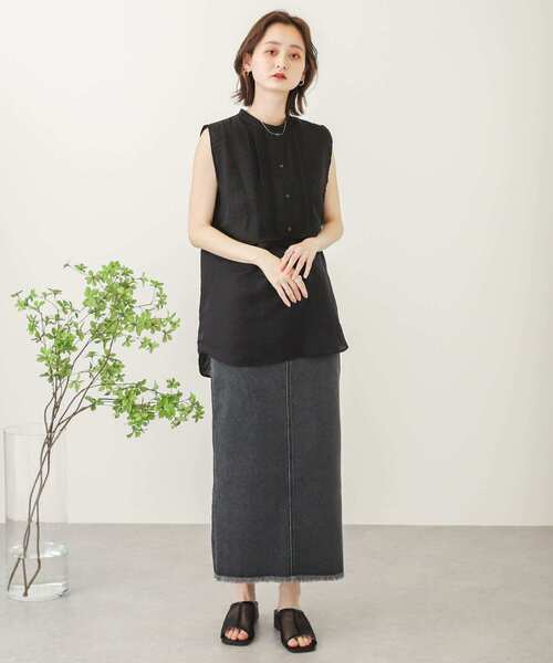 SENSE OF PLACE by URBAN RESEARCH(センスオブプレイスバイアーバンリサーチ)の「ピンタックレイヤードノースリーブシャツ(シャツ/ブラウス・レディース・グリーン/オフホワイト/ブラック・ONE)」の14枚目の写真