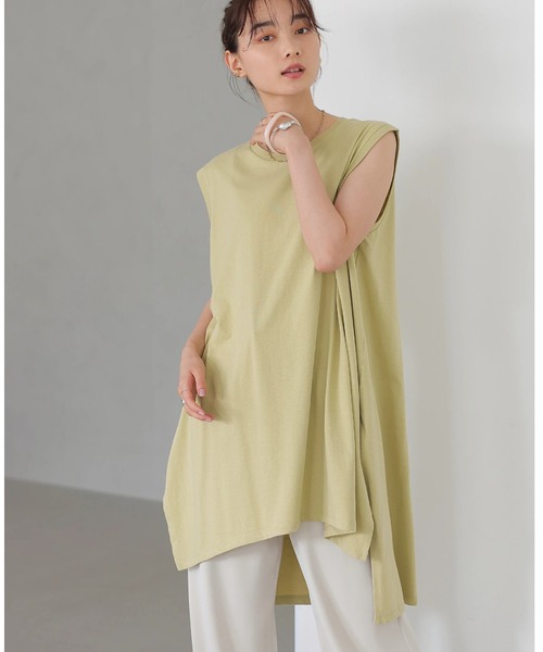 AMERICAN HOLIC(アメリカンホリック)の「前後差ノースリーブカットチュニック(Tシャツ/カットソー・レディース・グレイッシュベージュ/チャコールグレー/オフホワイト/ライトグリーン・L/M)」の4枚目の写真