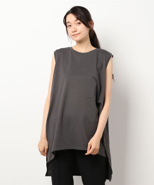 AMERICAN HOLIC(アメリカンホリック)の「前後差ノースリーブカットチュニック(Tシャツ/カットソー・レディース・グレイッシュベージュ/チャコールグレー/オフホワイト/ライトグリーン・L/M)」の7枚目の写真