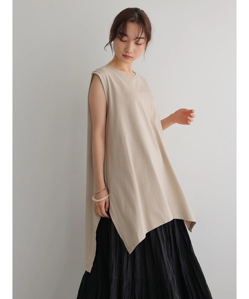 AMERICAN HOLIC(アメリカンホリック)の「前後差ノースリーブカットチュニック(Tシャツ/カットソー・レディース・グレイッシュベージュ/チャコールグレー/オフホワイト/ライトグリーン・L/M)」の9枚目の写真