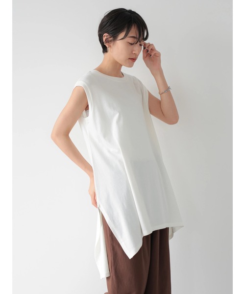 AMERICAN HOLIC(アメリカンホリック)の「前後差ノースリーブカットチュニック(Tシャツ/カットソー・レディース・グレイッシュベージュ/チャコールグレー/オフホワイト/ライトグリーン・L/M)」の10枚目の写真