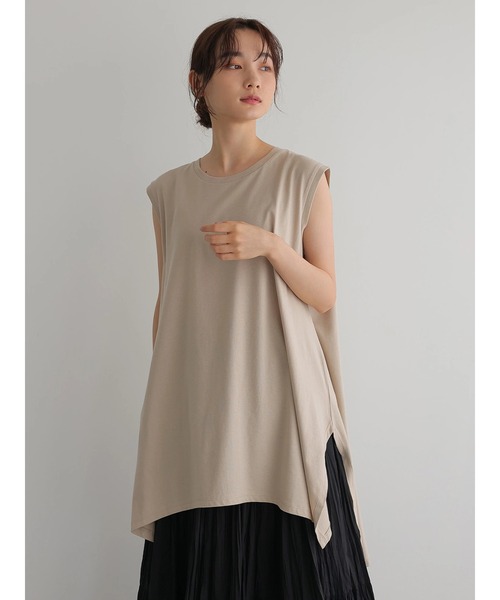 AMERICAN HOLIC(アメリカンホリック)の「前後差ノースリーブカットチュニック(Tシャツ/カットソー・レディース・グレイッシュベージュ/チャコールグレー/オフホワイト/ライトグリーン・L/M)」の12枚目の写真