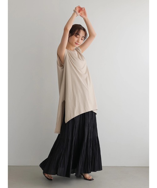 AMERICAN HOLIC(アメリカンホリック)の「前後差ノースリーブカットチュニック(Tシャツ/カットソー・レディース・グレイッシュベージュ/チャコールグレー/オフホワイト/ライトグリーン・L/M)」の15枚目の写真