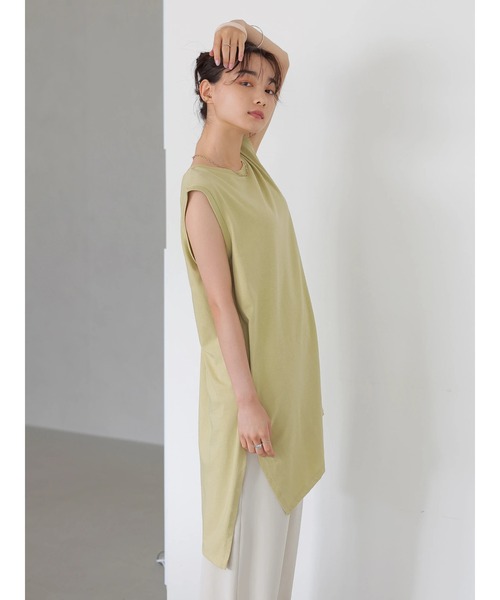 AMERICAN HOLIC(アメリカンホリック)の「前後差ノースリーブカットチュニック(Tシャツ/カットソー・レディース・グレイッシュベージュ/チャコールグレー/オフホワイト/ライトグリーン・L/M)」の21枚目の写真