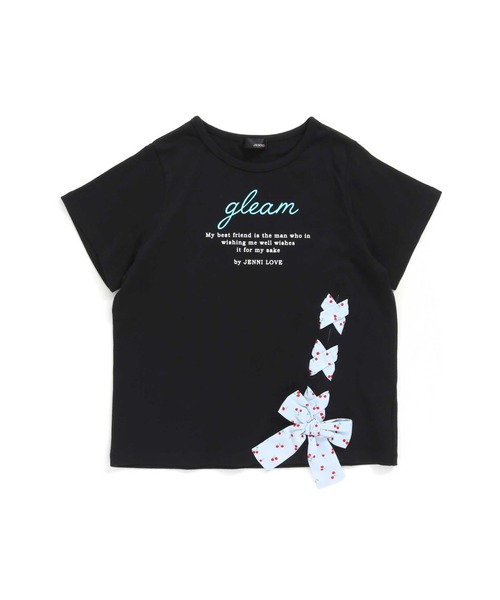 JENNI love（ジェニィラブ）の「チェリーレースアップTシャツ（Tシャツ/カットソー・キッズ・ベージュ/ブラック/サックスブルー・140cm/160cm/130cm/150cm）」の2枚目の写真