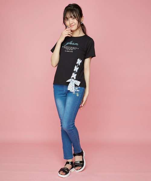 JENNI love（ジェニィラブ）の「チェリーレースアップTシャツ（Tシャツ/カットソー・キッズ・ベージュ/ブラック/サックスブルー・140cm/160cm/130cm/150cm）」の4枚目の写真