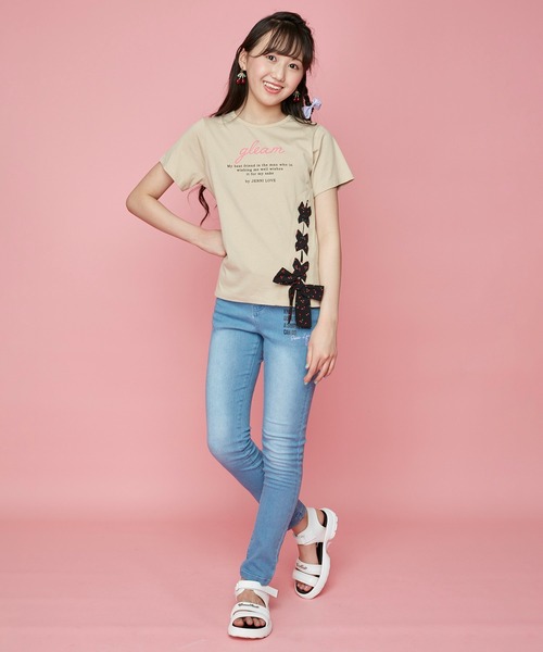 JENNI love（ジェニィラブ）の「チェリーレースアップTシャツ（Tシャツ/カットソー・キッズ・ベージュ/ブラック/サックスブルー・140cm/160cm/130cm/150cm）」の6枚目の写真