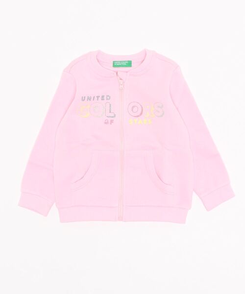 BENETTON (UNITED COLORS OF BENETTON)（ベネトンユナイテッドカラーズオブベネトン）の「キッズロゴフリルポケットジップスウェットカーディガンG（カーディガン/ボレロ・キッズ・グレー/ピンク・98/90/104/82）」の5枚目の写真
