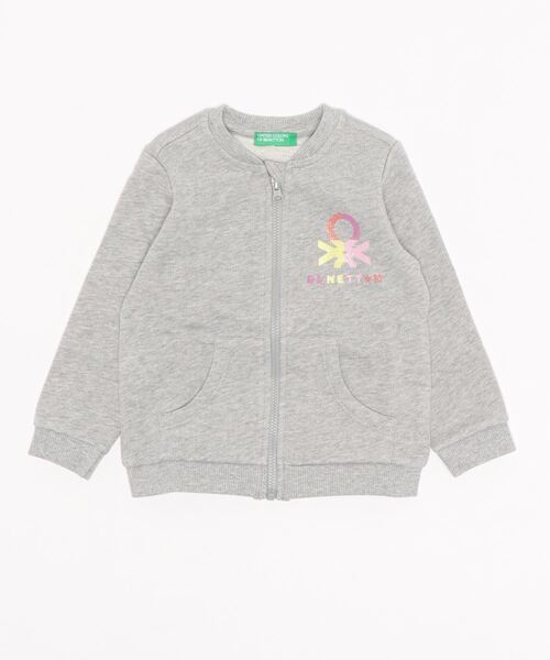 BENETTON (UNITED COLORS OF BENETTON)（ベネトンユナイテッドカラーズオブベネトン）の「キッズロゴフリルポケットジップスウェットカーディガンG（カーディガン/ボレロ・キッズ・グレー/ピンク・98/90/104/82）」の4枚目の写真
