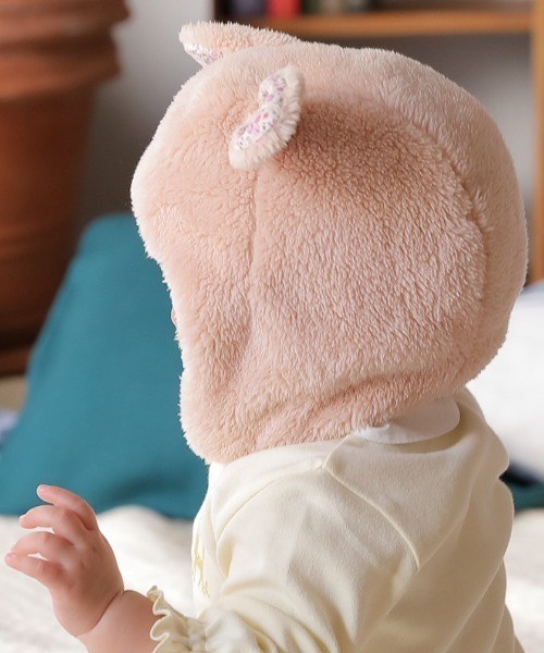 HAKKA BABY（ハッカベビー）の「[ベビー]アニマル耳付ボアニット帽子（ニットキャップ/ビーニー・キッズ・ピンク/オフホワイト/ブラウン/グリーン/キナリ/クリーム・S）」の11枚目の写真