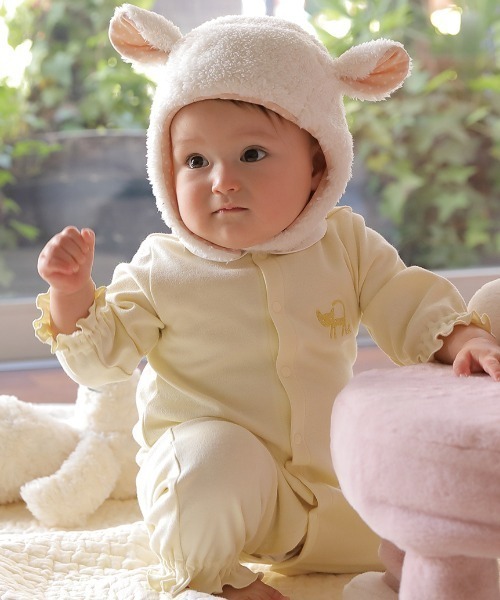 HAKKA BABY（ハッカベビー）の「[ベビー]アニマル耳付ボアニット帽子（ニットキャップ/ビーニー・キッズ・ピンク/オフホワイト/ブラウン/グリーン/キナリ/クリーム・S）」の8枚目の写真