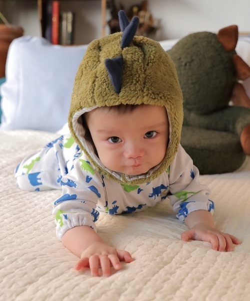 HAKKA BABY（ハッカベビー）の「[ベビー]アニマル耳付ボアニット帽子（ニットキャップ/ビーニー・キッズ・ピンク/オフホワイト/ブラウン/グリーン/キナリ/クリーム・S）」の12枚目の写真