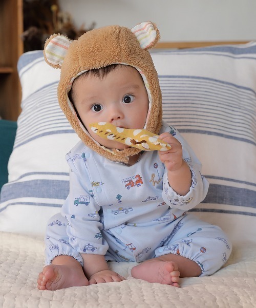 HAKKA BABY（ハッカベビー）の「[ベビー]アニマル耳付ボアニット帽子（ニットキャップ/ビーニー・キッズ・ピンク/オフホワイト/ブラウン/グリーン/キナリ/クリーム・S）」の19枚目の写真