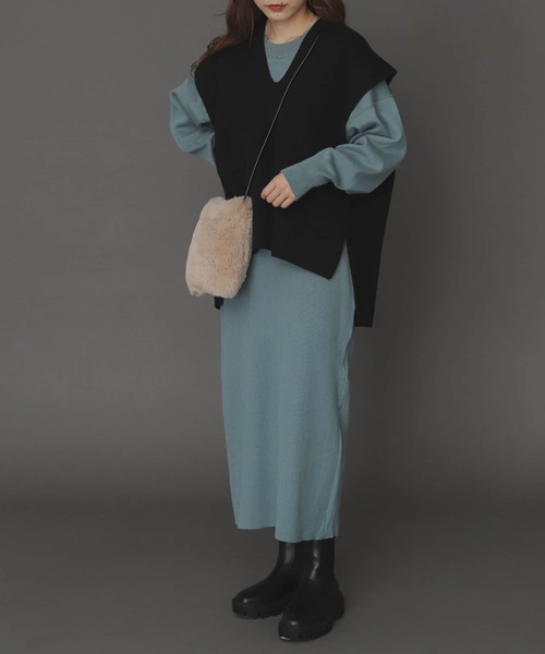 SENSE OF PLACE by URBAN RESEARCH（センスオブプレイスバイアーバンリサーチ）の「ウエストマークニットワンピース（ワンピース・レディース・ライトベージュ/ブラック/ライトブルー・ONE）」の3枚目の写真