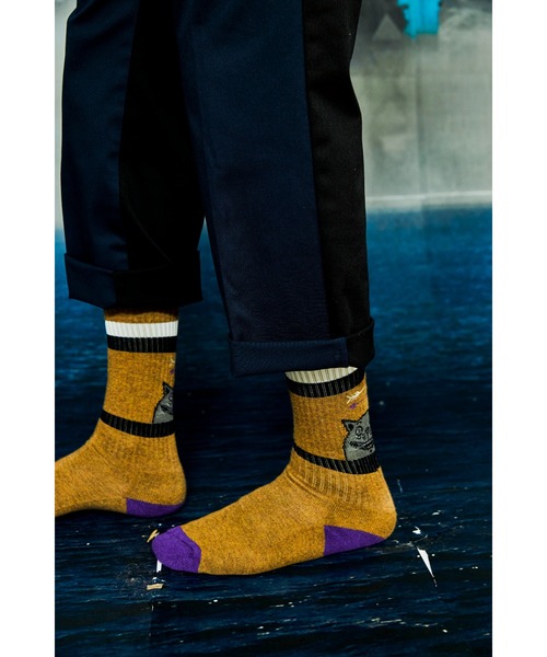 AlexanderLeeChang(アレキサンダーリーチャン)の「AlexanderLeeChang/アレキサンダーリーチャン YOSHI47 SOCKS ロゴ(ソックス/靴下・メンズ・ブラウン/ホワイト/レッド・FREE)」の7枚目の写真