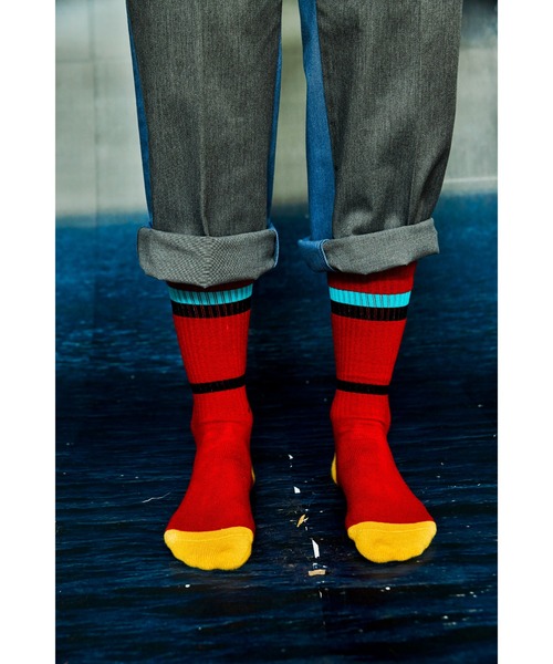 AlexanderLeeChang(アレキサンダーリーチャン)の「AlexanderLeeChang/アレキサンダーリーチャン YOSHI47 SOCKS ロゴ(ソックス/靴下・メンズ・ブラウン/ホワイト/レッド・FREE)」の8枚目の写真