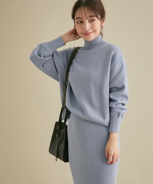 VIS（ビス）の「【セットアップ対応】ゆったりしたフォルムがかわいいハイネックミラノリブプルオーバー（ニット/セーター・レディース・ブラック/サックスブルー/キナリ/ブラウン系その他2・FREE）」の13枚目の写真