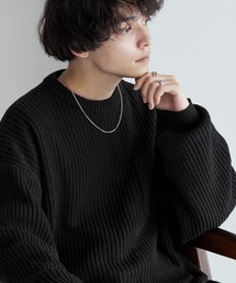 MONO-MART | 片畦編み ポケット ルーズクルーネックニット 2021-2022 WINTER(ニット/セーター)