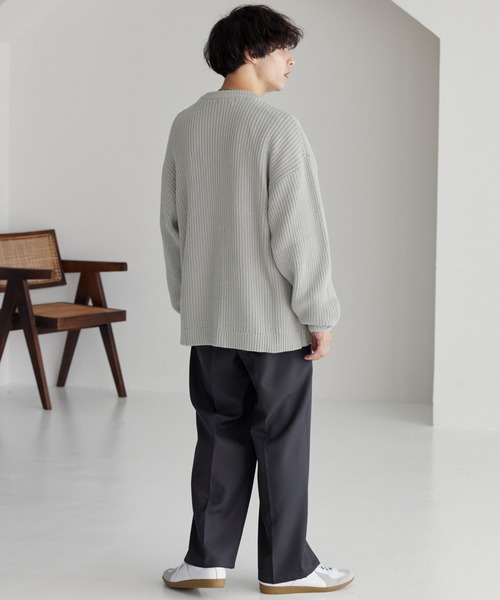 片畦編み ポケット ルーズクルーネックニット MONO-MART│MONO-MART
