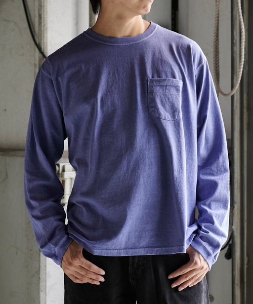 Good On（グッドオン）の「GOOD ON　L/SポケットTシャツ GOLT1306（Tシャツ/カットソー・メンズ・ネイビー/杢グレー/モカ/ライトパープル・S/M/L/XL）」の4枚目の写真