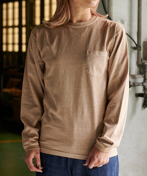 Good On（グッドオン）の「GOOD ON　L/SポケットTシャツ GOLT1306（Tシャツ/カットソー・メンズ・ネイビー/杢グレー/モカ/ライトパープル・S/M/L/XL）」の3枚目の写真