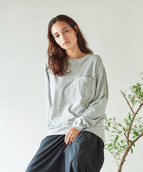 Good On（グッドオン）の「GOOD ON　L/SポケットTシャツ GOLT1306（Tシャツ/カットソー・メンズ・ネイビー/杢グレー/モカ/ライトパープル・S/M/L/XL）」の8枚目の写真