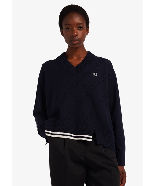 FREDPERRY SPLIT BACK SWEATER ネイビー