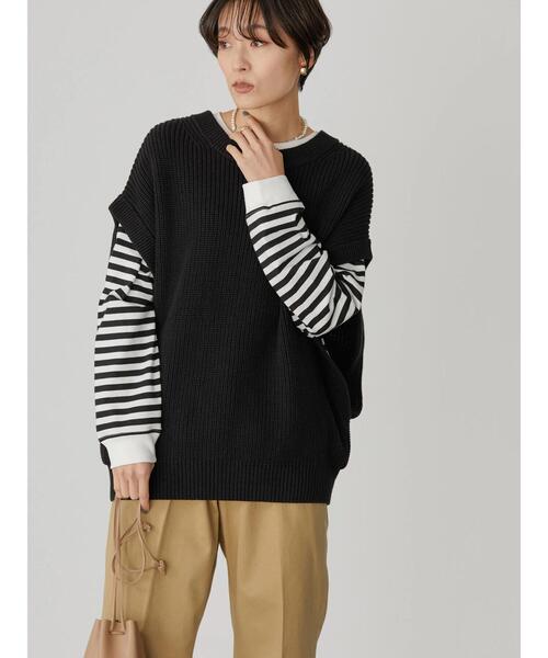 AMERICAN HOLIC(アメリカンホリック)の「クルーネック片畦ニットベスト(ベスト・レディース・その他7/ブラック・L/M)」の4枚目の写真