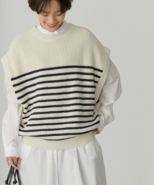 AMERICAN HOLIC(アメリカンホリック)の「クルーネック片畦ニットベスト(ベスト・レディース・その他7/ブラック・L/M)」の1枚目の写真