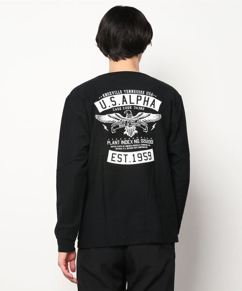 ※ALPHA（アルファ）の「ALPHA アルファ ヘリンボーン プリント ロングスリーブTシャツ（Tシャツ/カットソー・メンズ・ホワイト/ブラック/レッド/カーキ・M/L/XL）」の12枚目の写真