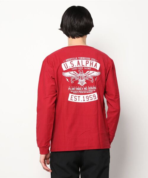 ※ALPHA（アルファ）の「ALPHA アルファ ヘリンボーン プリント ロングスリーブTシャツ（Tシャツ/カットソー・メンズ・ホワイト/ブラック/レッド/カーキ・M/L/XL）」の10枚目の写真