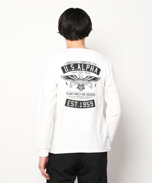 ※ALPHA（アルファ）の「ALPHA アルファ ヘリンボーン プリント ロングスリーブTシャツ（Tシャツ/カットソー・メンズ・ホワイト/ブラック/レッド/カーキ・M/L/XL）」の11枚目の写真