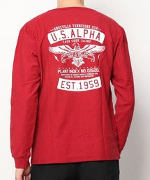 ALPHA アルファ ヘリンボーン プリント ロングスリーブTシャツ