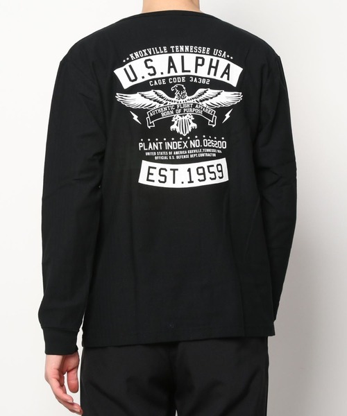 ※ALPHA（アルファ）の「ALPHA アルファ ヘリンボーン プリント ロングスリーブTシャツ（Tシャツ/カットソー・メンズ・ホワイト/ブラック/レッド/カーキ・M/L/XL）」の3枚目の写真