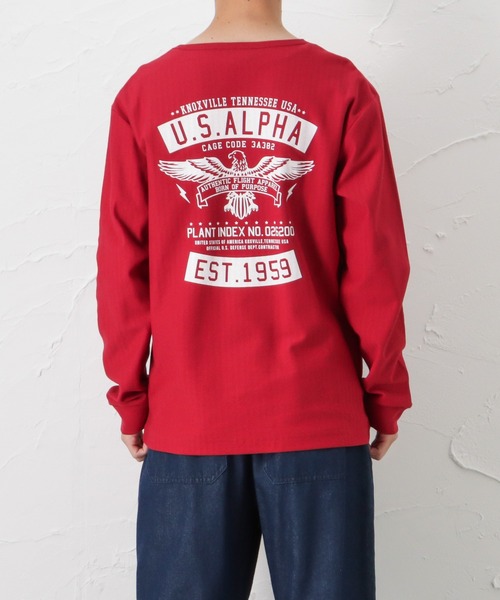 ※ALPHA（アルファ）の「ALPHA アルファ ヘリンボーン プリント ロングスリーブTシャツ（Tシャツ/カットソー・メンズ・ホワイト/ブラック/レッド/カーキ・M/L/XL）」の22枚目の写真