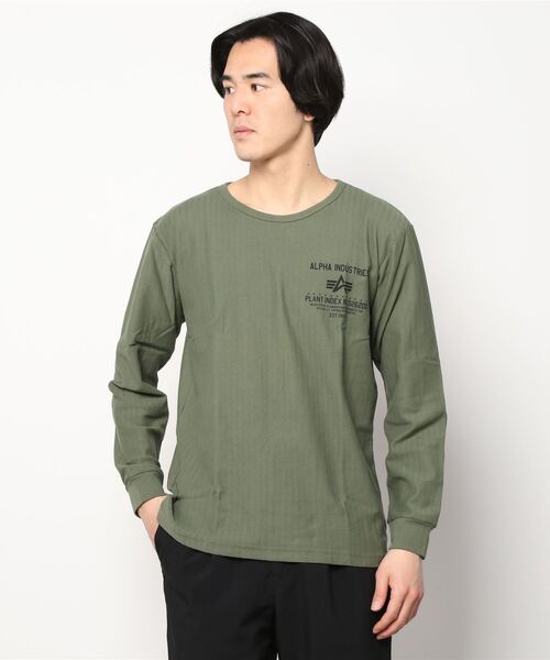 ※ALPHA（アルファ）の「ALPHA アルファ ヘリンボーン プリント ロングスリーブTシャツ（Tシャツ/カットソー・メンズ・ホワイト/ブラック/レッド/カーキ・M/L/XL）」の15枚目の写真