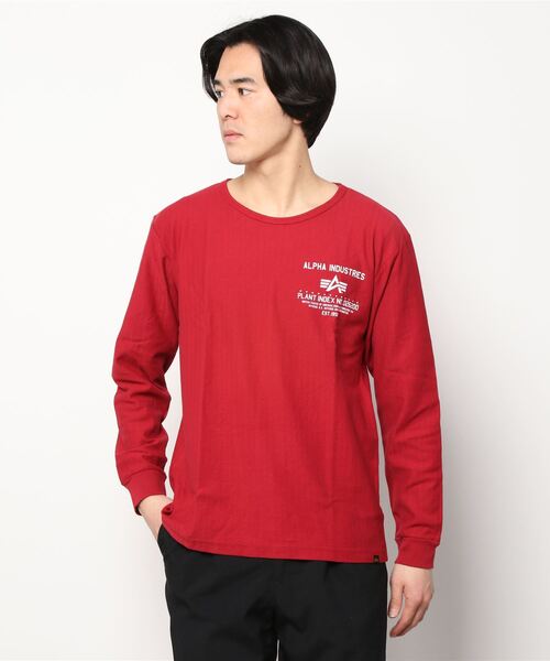 ※ALPHA（アルファ）の「ALPHA アルファ ヘリンボーン プリント ロングスリーブTシャツ（Tシャツ/カットソー・メンズ・ホワイト/ブラック/レッド/カーキ・M/L/XL）」の16枚目の写真