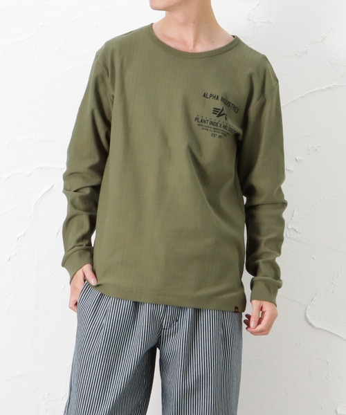 ※ALPHA（アルファ）の「ALPHA アルファ ヘリンボーン プリント ロングスリーブTシャツ（Tシャツ/カットソー・メンズ・ホワイト/ブラック/レッド/カーキ・M/L/XL）」の20枚目の写真
