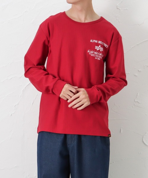 ※ALPHA（アルファ）の「ALPHA アルファ ヘリンボーン プリント ロングスリーブTシャツ（Tシャツ/カットソー・メンズ・ホワイト/ブラック/レッド/カーキ・M/L/XL）」の21枚目の写真