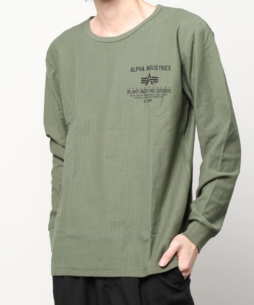 ※ALPHA（アルファ）の「ALPHA アルファ ヘリンボーン プリント ロングスリーブTシャツ（Tシャツ/カットソー・メンズ・ホワイト/ブラック/レッド/カーキ・M/L/XL）」の6枚目の写真
