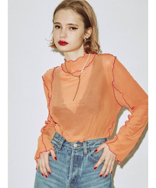 jouetie（ジュエティ）の「メッシュメロートップス（Tシャツ/カットソー・レディース・ブラック/オフホワイト/オレンジ/ブルー/グリーン・MEDIUM）」の5枚目の写真