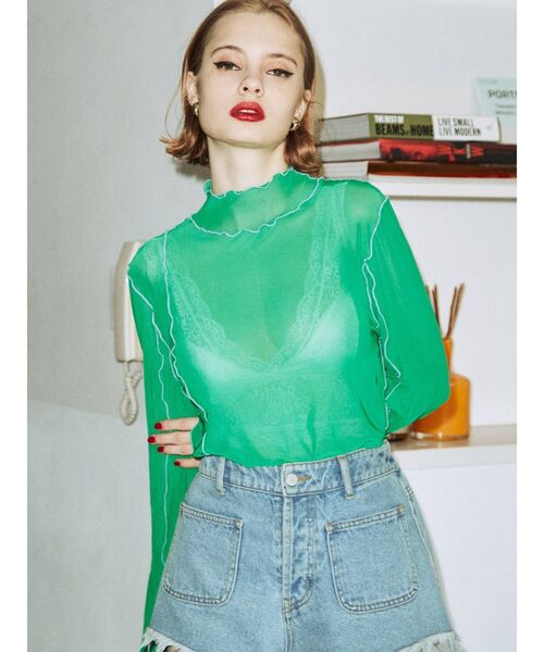 jouetie（ジュエティ）の「メッシュメロートップス（Tシャツ/カットソー・レディース・ブラック/オフホワイト/オレンジ/ブルー/グリーン・MEDIUM）」の3枚目の写真